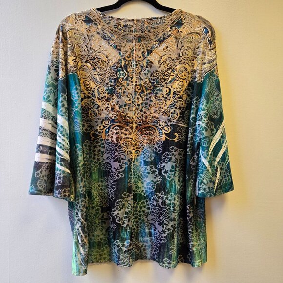 Reba Vintage Fairy Whimsigoth Velvet Burnout Sheer Embellished Batwing Top L - Picture 2 of 10